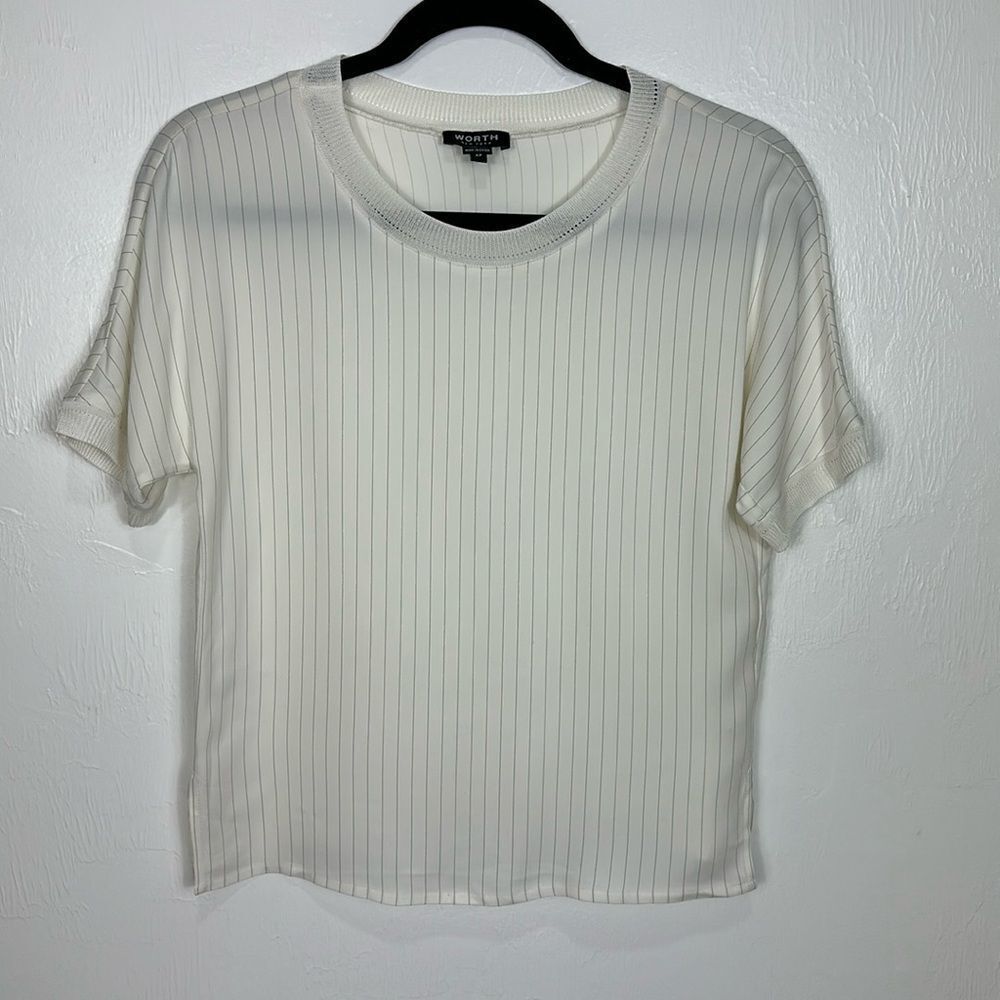 Worth New York Striped Short Sleeve Crop Blouse Top Size XP 0